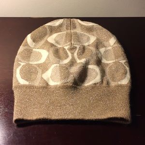 Coach Sparkly Gold and Cream Beanie (OS)